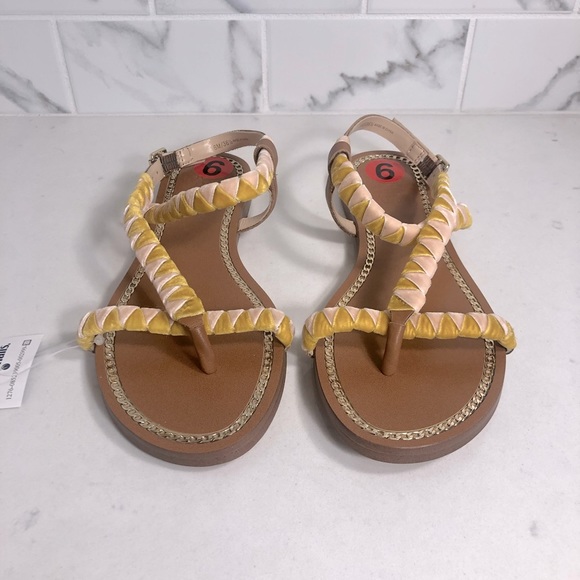 NWT Vince Camuto Sz 6 Raminta Pink/Yellow Braided Strap Leather Sandal - Picture 1 of 5